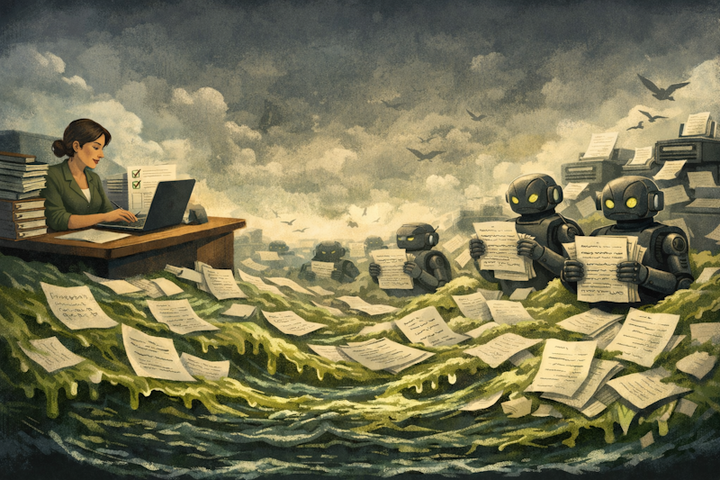 Illustration representing AI-generated content flooding grant applications